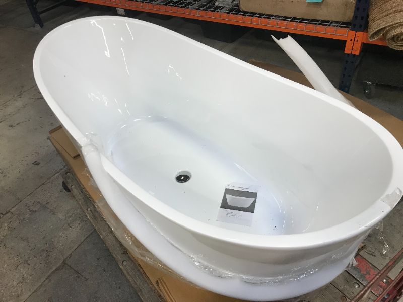 Photo 5 of ---damage ---damage-----29.5-in W x 67-in L White Acrylic Oval Center Drain Freestanding Soaking Bathtub
