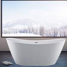Photo 1 of ---damage ---damage-----29.5-in W x 67-in L White Acrylic Oval Center Drain Freestanding Soaking Bathtub
