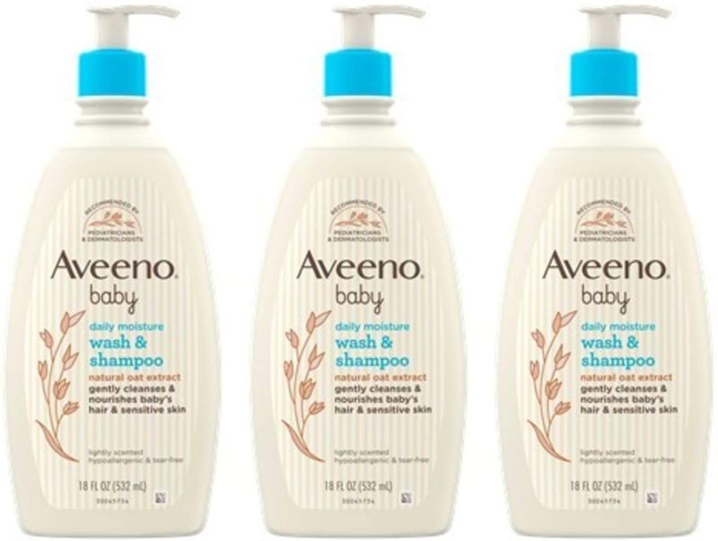 Photo 1 of Aveeno Baby Daily Moisture Gentle Bath Wash & Shampoo with Natural Oat Extract, Hypoallergenic, Tear-Free & Paraben-Free Formula for Sensitive Hair & Skin, Lightly Scented, 18 Fl Oz (Pack of 3)
