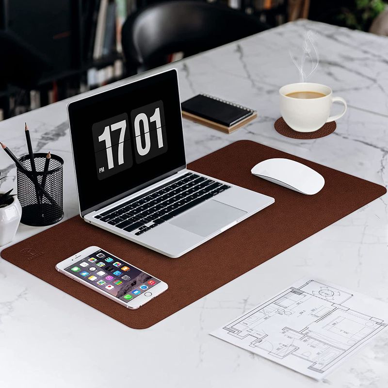 Photo 1 of Facelle Non-Slip Extended Mouse Pad, Large PU Leather Writing Desk Mat, Multifunction Desktop Protector for Keyborad, Laptop and PC, Waterproof?Easy Clean and Soft Blotter, Suitable for Office or Home
