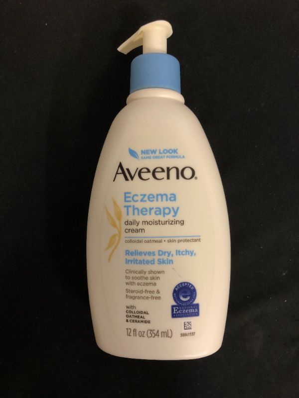 Photo 2 of Aveeno Eczema Therapy Daily Moisturizing Cream for Sensitive Skin, Soothing Lotion with Colloidal Oatmeal for Dry, Itchy, and Irritated Skin, Steroid-Free and Fragrance-Free, 12 fl. oz
