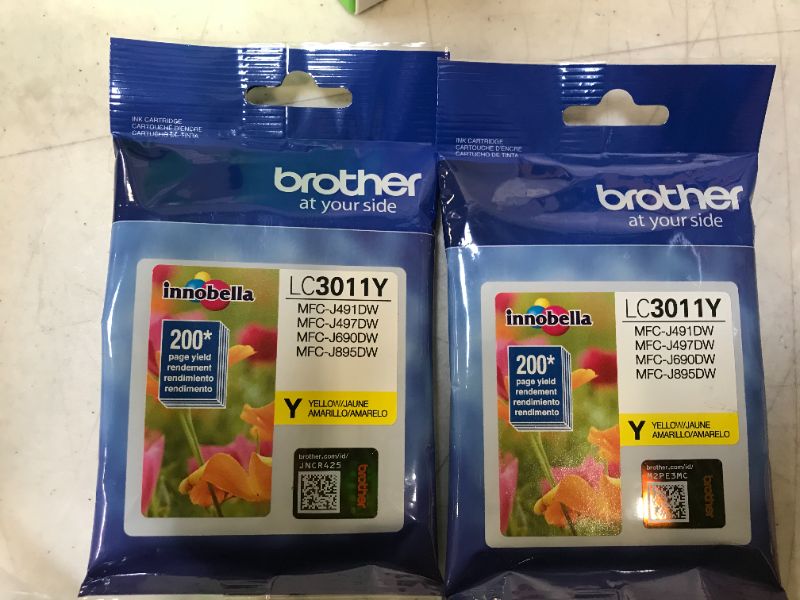 Photo 2 of Brother Genuine LC3011Y Standard-yield Yellow Ink Cartridge 2 pack exp 05/2024