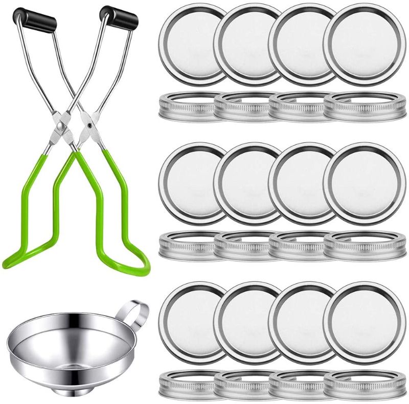 Photo 1 of 26 Pcs Canning Lids Set, Regular Mouth Mason Jar Canning Lids with Canning Jar Lifter and Wide Mouth Stainless Steel Funnel