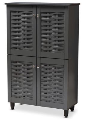 Photo 1 of Baxton Studio Winda Dark Gray Wood 4 Doors Shoe Storage Cabinet
