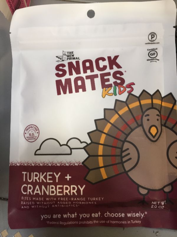 Photo 2 of ?Snack Mates by The New Primal Turkey & Cranberry Bites, High Protein and Low Sugar Kids Snack, Bite-Sized, Certified Paleo, Certified Gluten Free, Soy Free, 2 Oz Per Pack (8 Pack)
