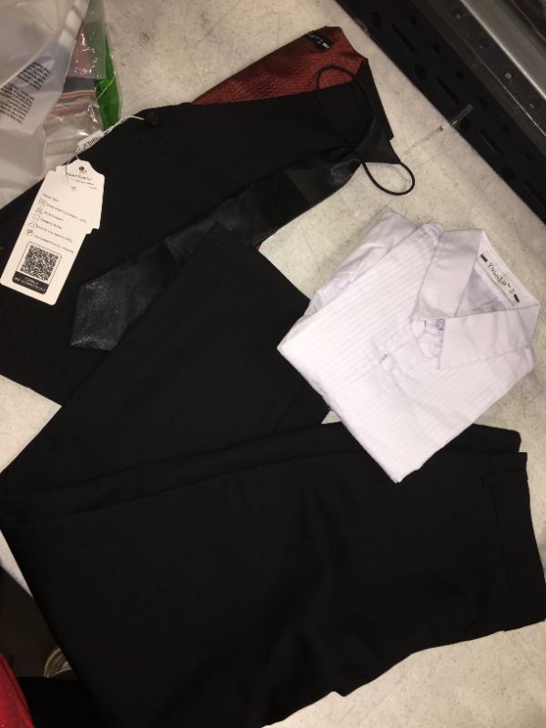 Photo 1 of BOYS FANCY DRESS UP 3 PC BUTTON UP / VEST / PANTS / AND TIE / MADE IN CHINA UNKNOWN SIZE POSSIBLY FITS BOYS SMALL 