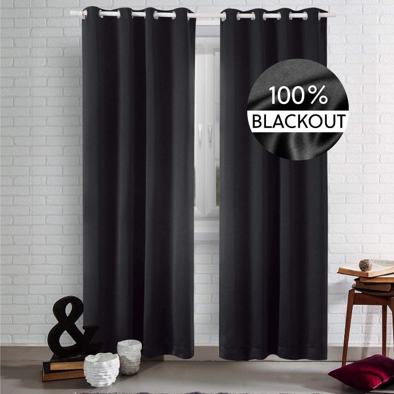 Photo 1 of Bedsure 100% Blackout Curtains Linen Textured - Black Out Curtains 84 inch Long 2 Panels - Thermal Curtains and Drapes for Bedroom and Living Room (52x84 inch, Black)
