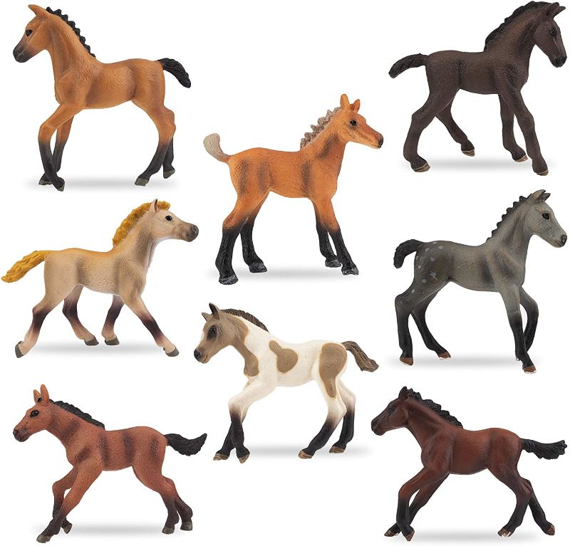 Photo 1 of TOYMANY 8PCS 3-4" Horse Figurines Toy Set, Realistic Detailed Plastic Pony Figures Foal Animals Toy Playset, Cake Toppers Easter Eggs Christmas Birthday Gift Educational Toy for Kids Toddlers
