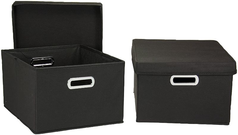 Photo 1 of 5PACK Household Essentials Fabric Storage Boxes with Lids and Handles, Black
