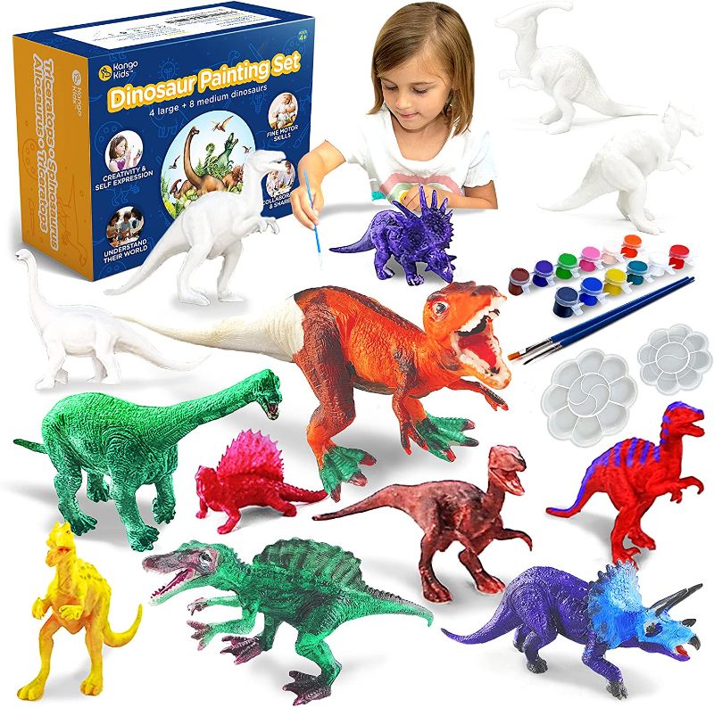 Photo 1 of KangoKids Dinosaur Painting Kit with 12 Dinos & Accessories – Learn About Dinosaurs and STEM Subjects with Dinosaur Crafts for Kids – Fun Paint Your Own Dinosaur Art – DIY Dinosaur Toys for Kids
