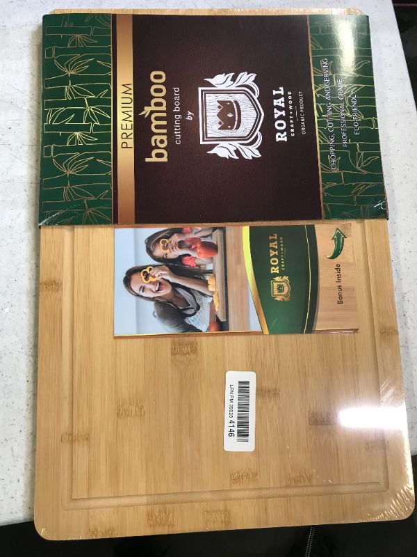 Photo 2 of Extra Large Organic Bamboo Cutting Board with Juice Groove - Kitchen Chopping Board for Meat (Butcher Block) Cheese and Vegetables (XL 18 x 12")

