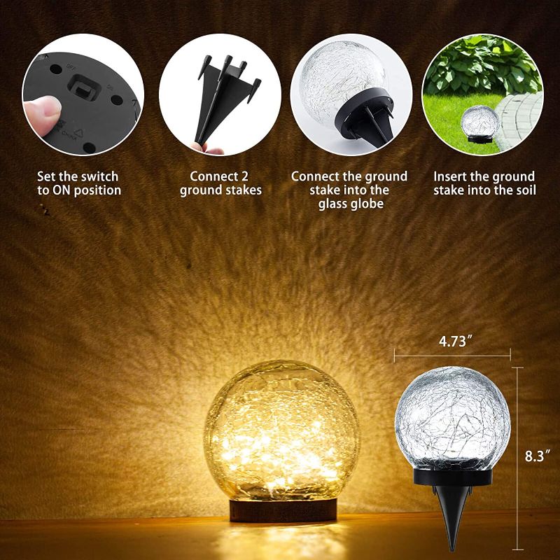 Photo 1 of Globe Solar Lights Outdoor Decorative - Cracked Glass Ball Lights 4.73" In-Ground Lights with 30 LEDs Waterproof for Garden Pathway Party Decoration
