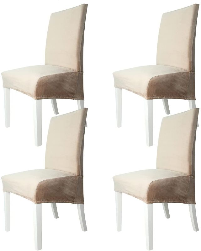 Photo 1 of GoodtoU Velvet Dining Chair Covers Large Stretch Chair Covers for Dining Room Set of 6 , High Back, Oversized,Khaki
