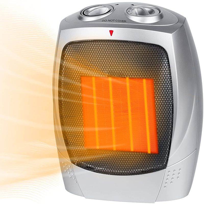 Photo 1 of Ceramic Space Heater, 750W/1500W Portable Electric Heater with Adjustable Thermostat, Normal Fan and Safety Tip Over Switch for Bedroom Office Desk Indoor Use
