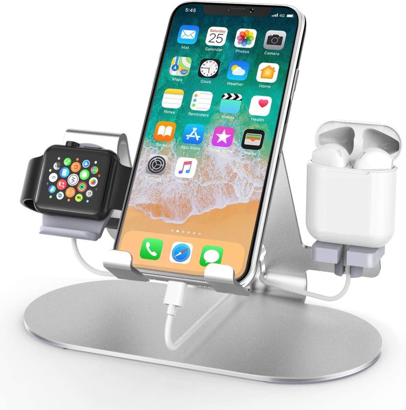 Photo 1 of 3 in 1 Aluminum Charging Station for Apple Watch Charger Stand Dock for iWatch Series 4/3/2/1,iPad,AirPods and iPhone Xs/X Max/XR/X/8/8Plus/7/7 Plus /6S /6S Plus/
