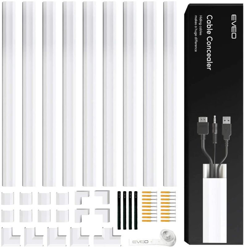 Photo 1 of 150” Cable Concealer on Cord Cover Wall - Paintable Cover Hider for Wire hiders for TV on Wall - Cable Management Cord Hider Wall Including Connectors & Adhesive Strips Connected to Cable Raceway
