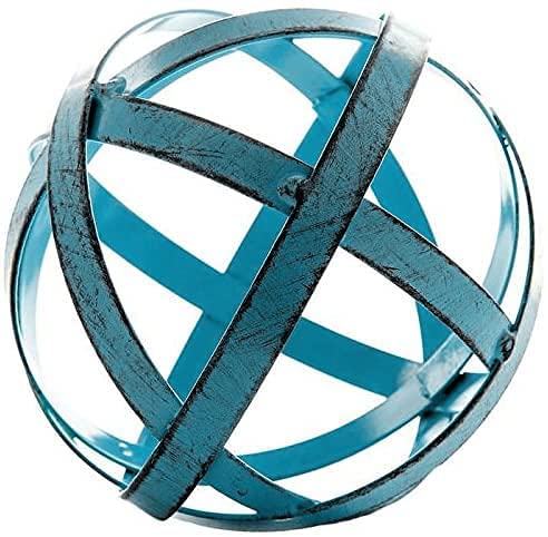 Photo 1 of Everydecor Decorative Sphere - Distressed Blue Metal Bands Sculpture - Modern Home Decor Accents - Tabletop Decorations for Living Room, Kitchen, Bedroom - Centerpiece for Coffee Table, Side Tables
