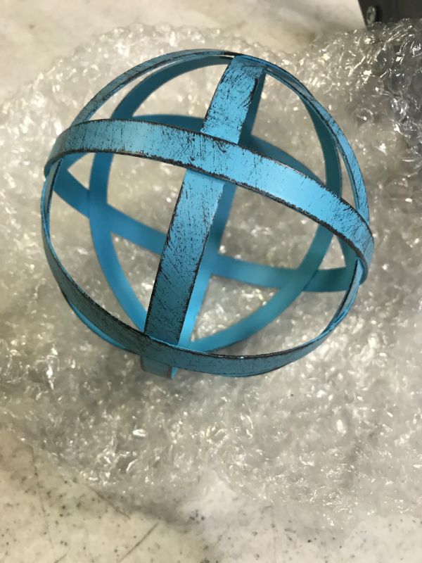 Photo 2 of Everydecor Decorative Sphere - Distressed Blue Metal Bands Sculpture - Modern Home Decor Accents - Tabletop Decorations for Living Room, Kitchen, Bedroom - Centerpiece for Coffee Table, Side Tables
