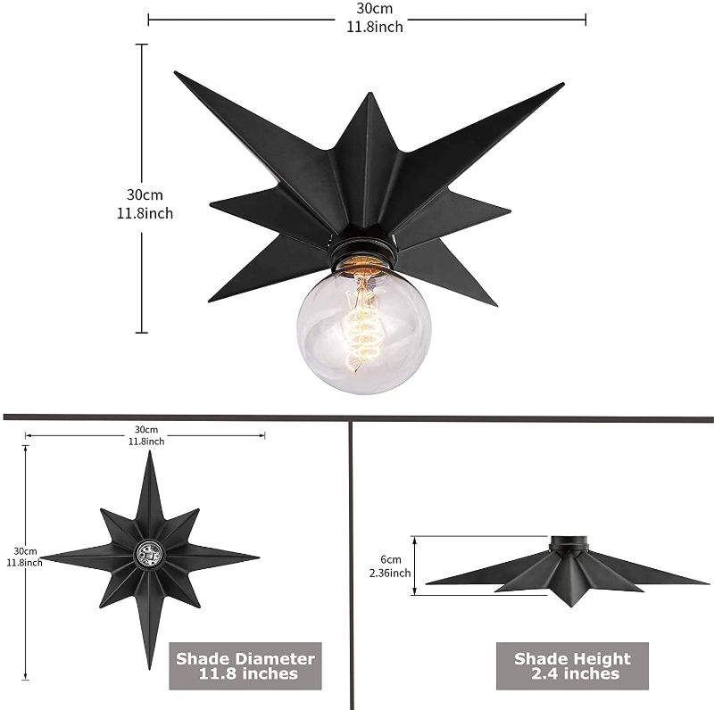 Photo 1 of Farmhouse Flush Mount Ceiling Light - Vintage Small Entryway Light Fixtures, E26 Unique Simple Black Metal Moravian Star Light for Hall Stair Foyer Closet Laundry Porch
