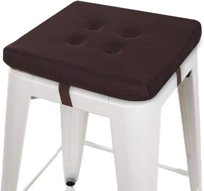 Photo 1 of baibu Square Stool Cushions with Ties for Bar Stool, Breathable Square Chair Pads Seat Cushions with Anti-Slip Mat - One Pad Only (14", Brown Velcro)

