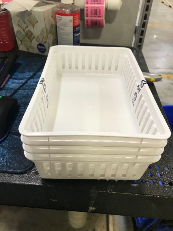 Photo 1 of 4PACK SMALL PLASTIC OFFICE BASKETS , WHITE 