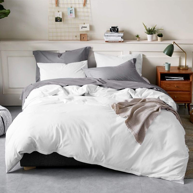 Photo 1 of Bedsure 100% Washed Cotton Duvet Covers Queen Size - White Comforter Cover Set 3 Pieces (1 Duvet Cover + 2 Pillow Shams)
