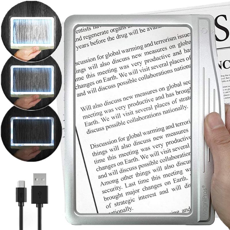 Photo 1 of [Rechargeable] 3X Large Ultra Bright LED Page Magnifier with 12 Anti-Glare Dimmable LEDs(Evenly Lit Viewing Area & Relieve Eye Strain)-Ideal for Reading Small Prints & Low Vision Seniors
