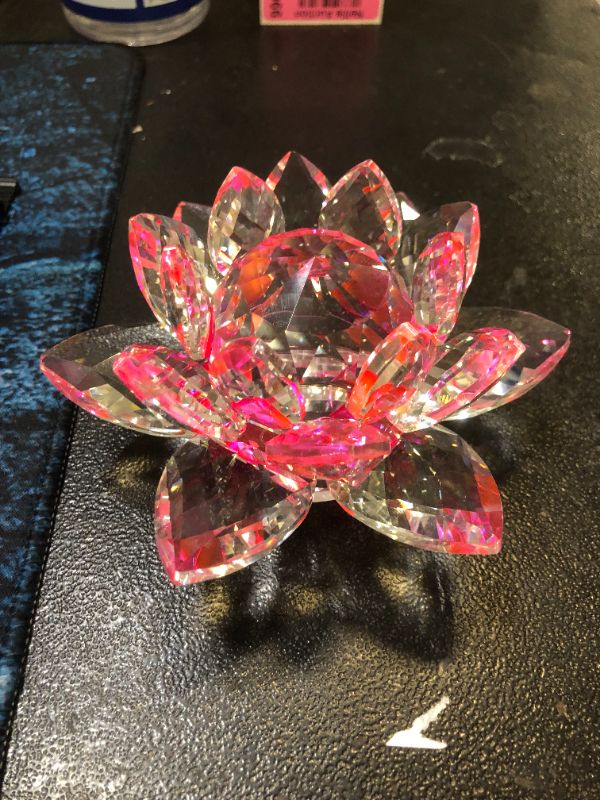 Photo 1 of Amlong Crystal Hue Reflection Crystal Lotus Flower with Gift Box, Pink (3 Inch)
