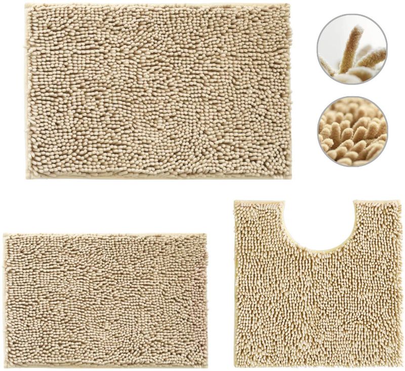 Photo 1 of Bath Rugs for Bathroom, Bath Mats, Bathroom Rugs Sets, Bathroom Sets,Extra Soft and Absorbent Shaggy Rugs, Machine Washable Bath Mat Set for Tub, Shower, and Bathroom, Beige
