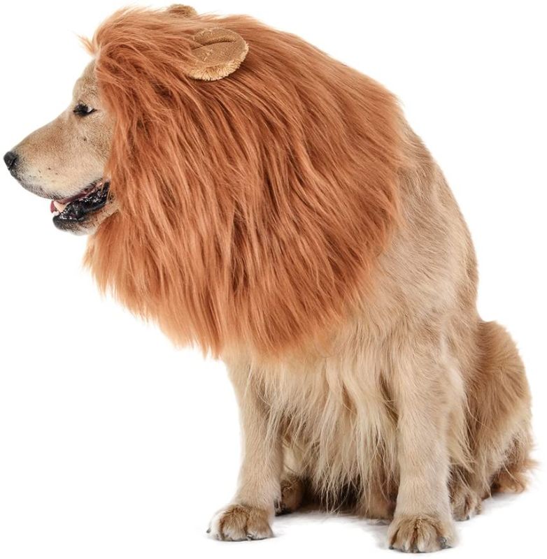 Photo 1 of  Dog Lion Mane - Realistic & Funny Lion Mane for Dogs - Complementary Lion Mane for Dog Costumes - Lion Wig for Medium to Large Sized Dogs Lion Mane Wig for Dogs