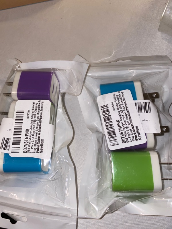 Photo 1 of 2PC LOT
USB WALL CHARGER ADAPTER 3PK COLORFUL, 2 COUNT