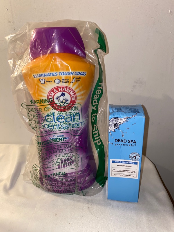 Photo 3 of 2PC LOT
Dead Sea Essentials Exfoliating Body Scrub, Moisturizing Vegan Dry Skin Care - 200 ml

Arm & Hammer Clean Scentsations In-wash Freshness Booster, Odor Blaster - Sample, 37.8 ounce