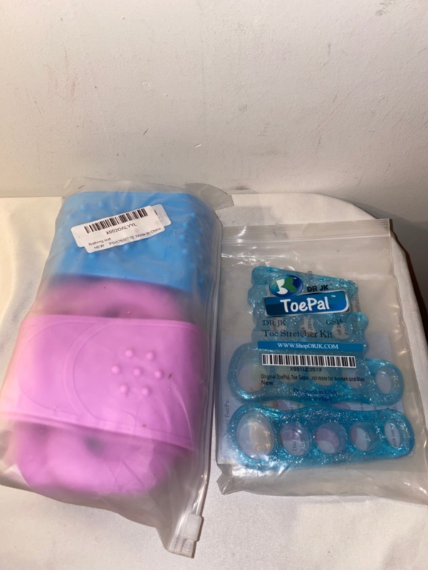 Photo 3 of 2PC LOT
Janolia 2 PCS Back Scrubber for Exfoliating, Silicon Bath Brush Double Sided with Shower Cap, Hook& Soap Net for Deep Clean Invigorate

DR JK Original ToePal, Toe Separators and Toe Streightener for Relaxing Toes, Bunion Relief, Hammer Toe and Mor