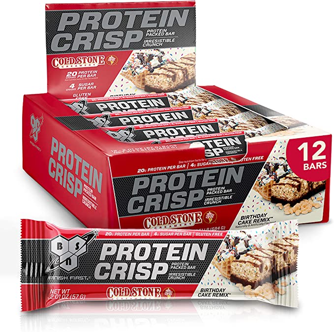 Photo 1 of BSN Protein Bars - Protein Crisp Bar by Syntha-6, Whey Protein, 20g of Protein, Gluten Free, Low Sugar, Cold Stone Creamery Birthday Cake Remix, 12 Count, EXP 08/05/2021