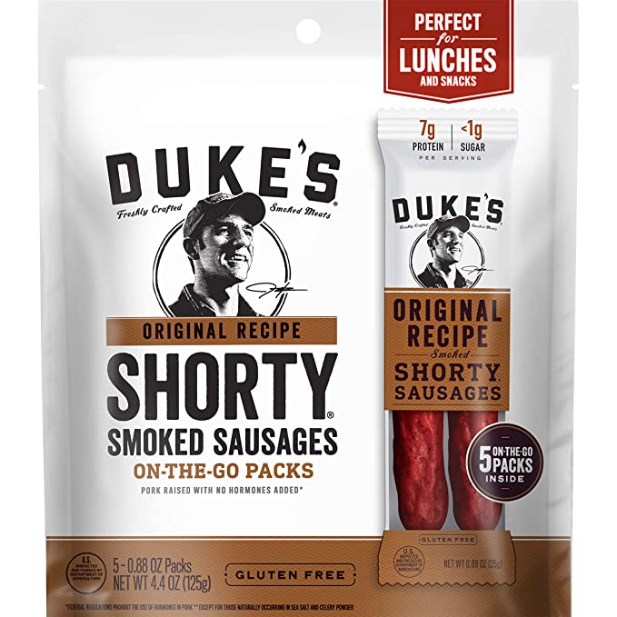 Photo 1 of 2PC LOT
DUKE'S Original Recipe Smoked Shorty Sausages, Keto Friendly, On-the-Go Twin Pack, 5 Count per pack, 4.4 Ounce, EXP 11/13/2021

SlimFast Keto Fat Bomb Snack Cup, Peanut Butter Chocolate, Keto Snacks for Weight Loss, Low Carb with 0g Added Sugar, 1