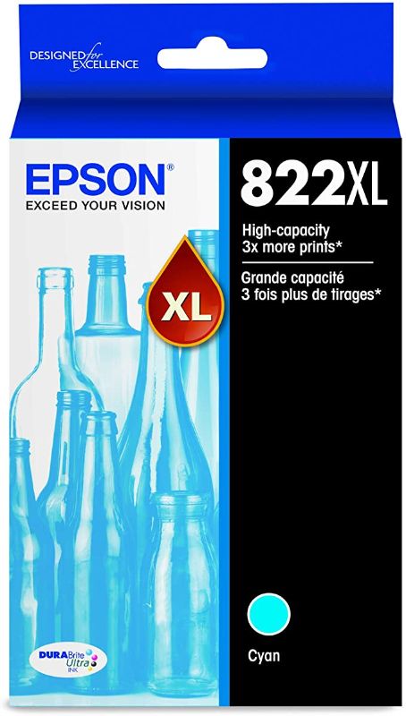 Photo 1 of EPSON T822 DURABrite Ultra Ink High Capacity Cyan Cartridge (T822XL220-S) for Select Epson Workforce Pro Printers, DAMAGED PACKAGING