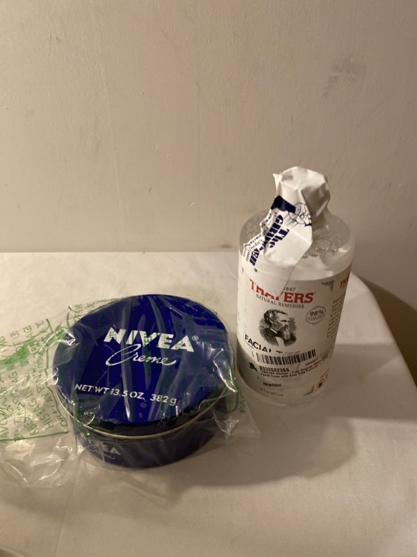 Photo 1 of 2PC LOT
THAYERS Alcohol-Free Original Witch Hazel Facial Toner with Aloe Vera Formula, 12 oz

NIVEA Creme Body, Face and Hand Moisturizing Cream, 13.5 Oz Tin