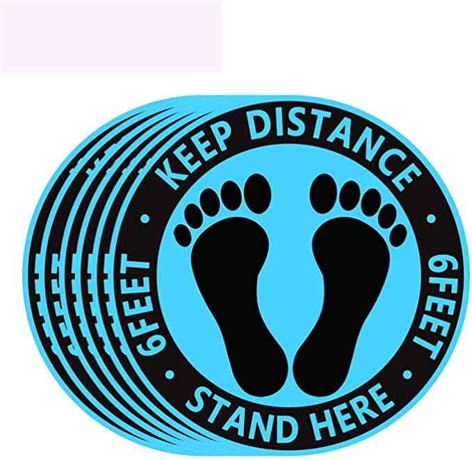 Photo 1 of [10-Pack]Social Distancing Floor Decals - 11.81" Round Safety Distancing Floor Sign Marker - Maintain 6 Foot Distance,Anti-Slip, Commercial Grade Foot Stickers Blue/Black