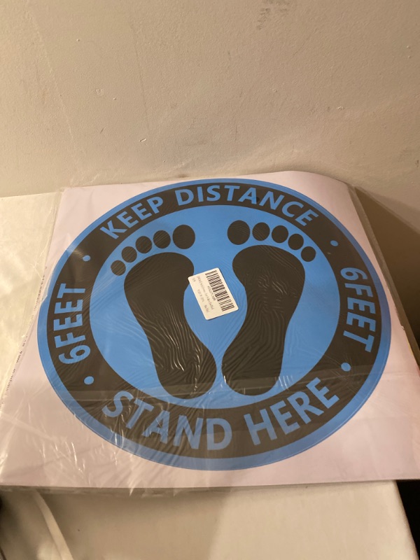 Photo 2 of [10-Pack]Social Distancing Floor Decals - 11.81" Round Safety Distancing Floor Sign Marker - Maintain 6 Foot Distance,Anti-Slip, Commercial Grade Foot Stickers Blue/Black