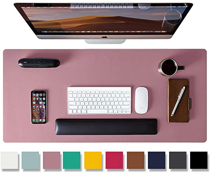 Photo 1 of Leather Desk Pad Protector,Mouse Pad,Office Desk Mat,31.5" x 15.7" Non-Slip PU Leather Desk Blotter,Laptop Desk Pad,Waterproof Desk Writing Pad for Office and Home (31.5" x 15.7", Dark Pink)