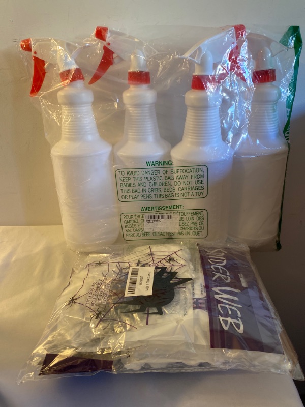 Photo 3 of 2PC LOT
Empty Plastic Spray Bottle – 32 oz Spray Bottles for Cleaning Solutions Plants, Cleaning, Essential Oils, Hair, Plants With Adjustable Nozzle (Pack of 4)

Maxee 3 Packs of Fake Spider Web (Contains 120g Cobwebs and 60 Plastic Spiders) Elastic Cobw