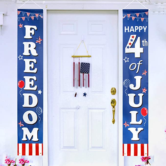 Photo 1 of 2PC LOT
NMC D548RB OSHA Sign, Legend "DANGER - HAZARDOUS MATERIALS STORAGE AREA", 14" Length x 10" Height, Rigid Plastic, Black/Red on White

Unves 4th of July Decorations Porch Sign Patriotic Banner, Fourth of July Decorations Welcome Banner - Freedom, 4