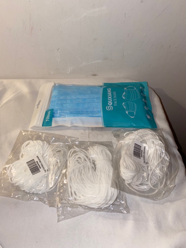 Photo 3 of 4PC LOT
Purazam 10 Yard White Elastic Cord for Masks, 1/8 Inch Elastic for Sewing Masks and DIY Craft Projects, 3mm Elastic Cord/String/Band/Rope Made from Nylon/Spandex Fabric, 3 COUNT

QUXIANG Face Mask 10 Pcs Disposable Safety Masks Comfortable Breatha