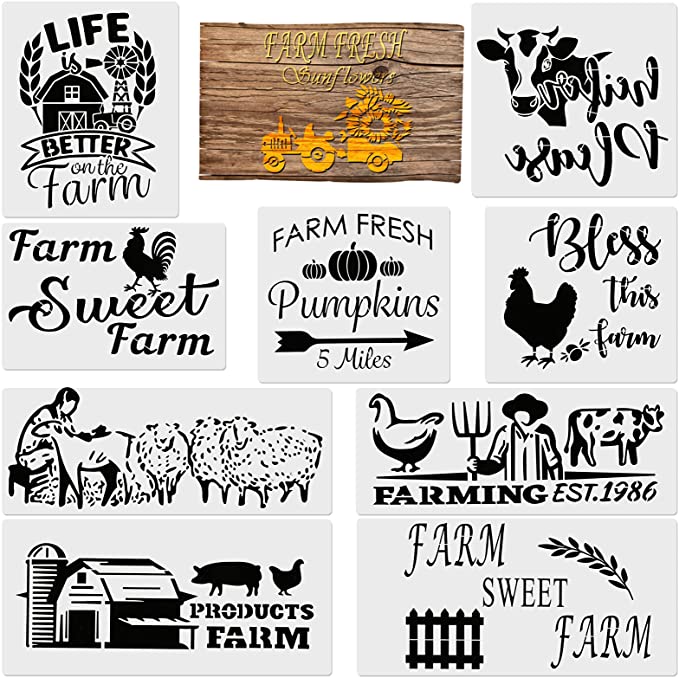 Photo 1 of 2PC LOT
10 Pcs Farmhouse Stencils - Farm Theme Painting Template Reusable, Farm Chicken Cattle Sheep Animals Template Used for Painting on Wood Scrapbooking Drawing Furniture Wall Floor Fabric Decors

BESTWYA 5.8 x 3.6 Inch Classic Notebook PU Leather Har
