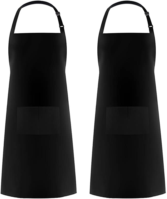 Photo 1 of 2 Pack Adjustable Bib Apron Thicker Version Waterdrop Resistant with 2 Pockets Cooking Kitchen Aprons for Women Men Chef, Black