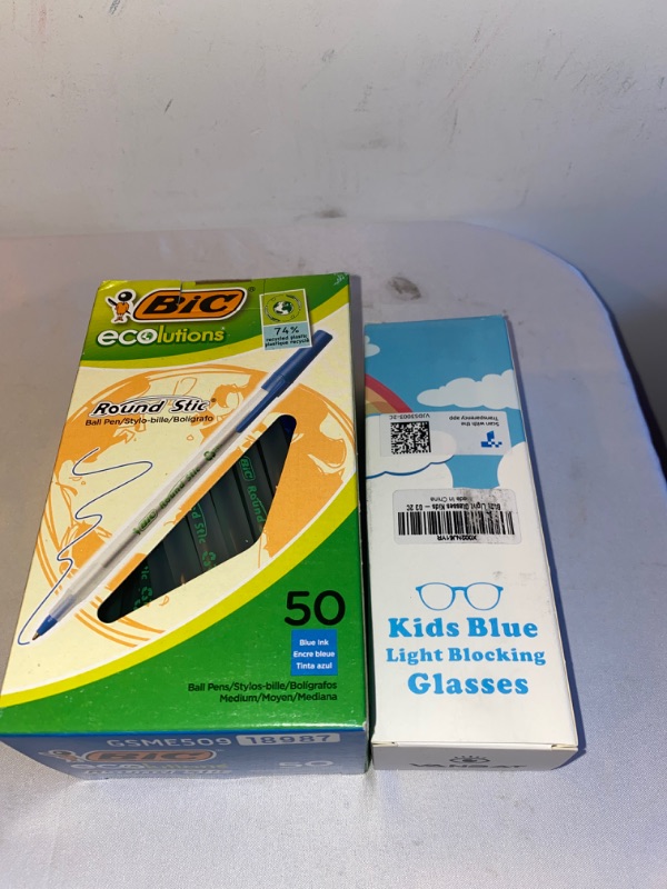 Photo 3 of 2PC LOT
BIC GSME509BE Ecolutions Round Stic Ballpoint Pen Blue Ink 1mm Medium 50/Pack

Kids Computer Blue Light Glasses: Anti Strain Protection Eye Glare Filter Rectangular Frame UV Ray Blocker Fake Reading Lens Gaming Screen Blocking Eyeglasses for Child