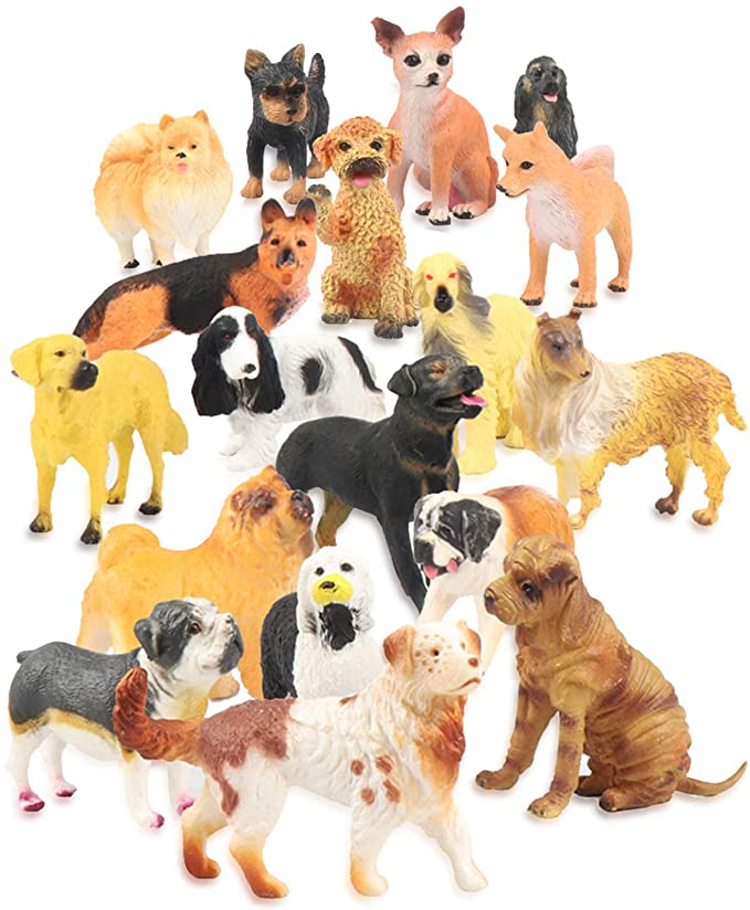 Photo 1 of Set of 20 Large Deluxe Dog Figurines, Toy Puppy Figures Canine Bulk Animal Variety Gift Pack (4-Inches)