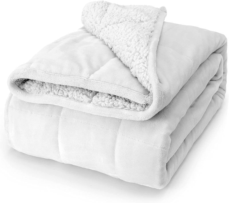 Photo 1 of  Plush Sherpa Weighted Blanket 15 lbs Queen Size Bed for Adults, Comfy Cozy Fleece Heavy Blanket with Premium Ceramic Beads 
SIZE UNKOWN