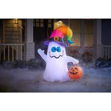 Photo 1 of 3.5 ft. Ghost with Rainbow Hat Airblown Halloween Inflatable
