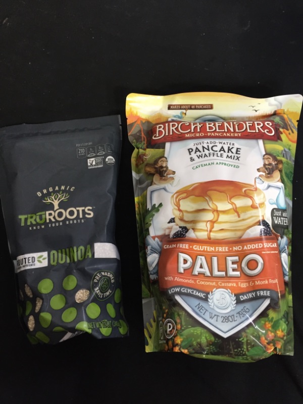 Photo 3 of 2PC LOT
Truroots Quinoa Sprtd Org, 12-Ounce, EXP 11/02/21

Birch Benders Paleo Pancake & Waffle Mix, Made With Cassava, Coconut & Almond Flour, Just Add Water, 28 Oz EXP 01/17/22

